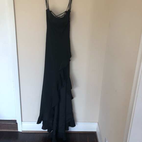 La Femme Ruffle Prom Dress Scoop Neck Lace Up Back - Picture 11 of 16